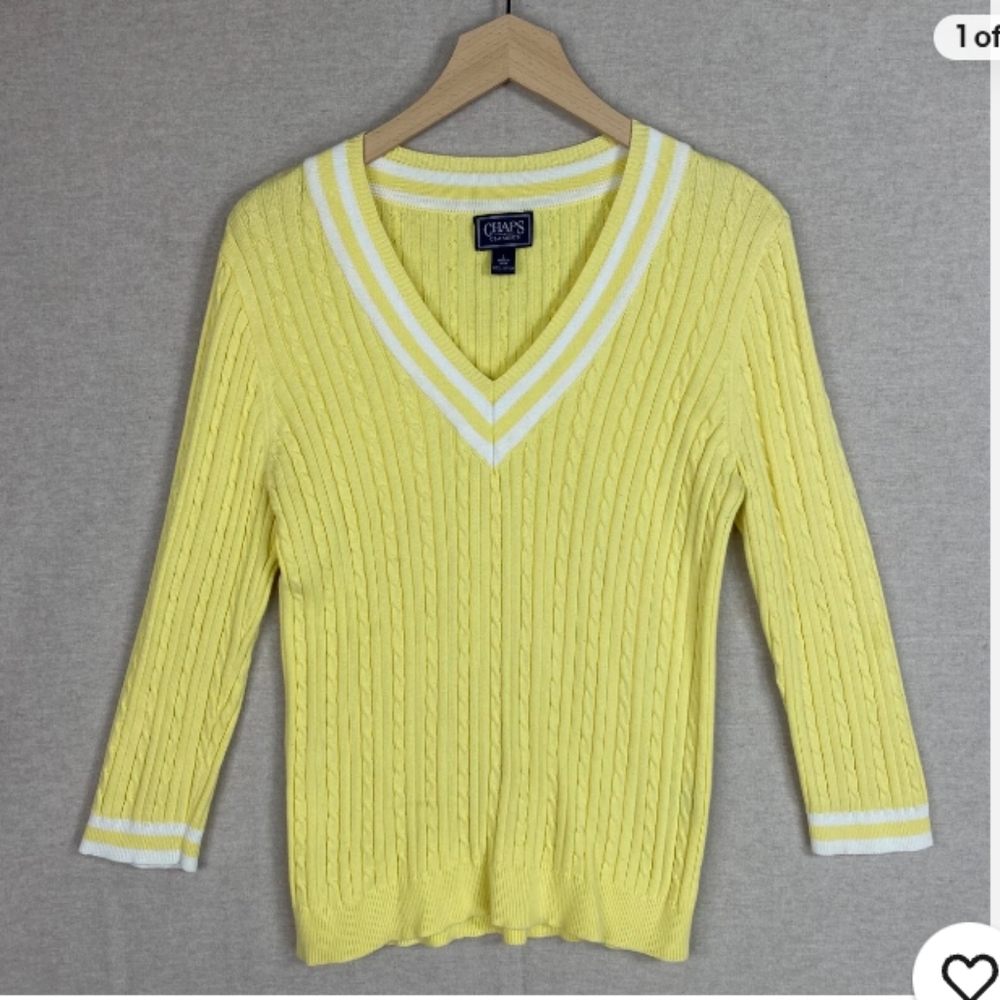 Chaps Women's V-Neck Sweater in Yellow